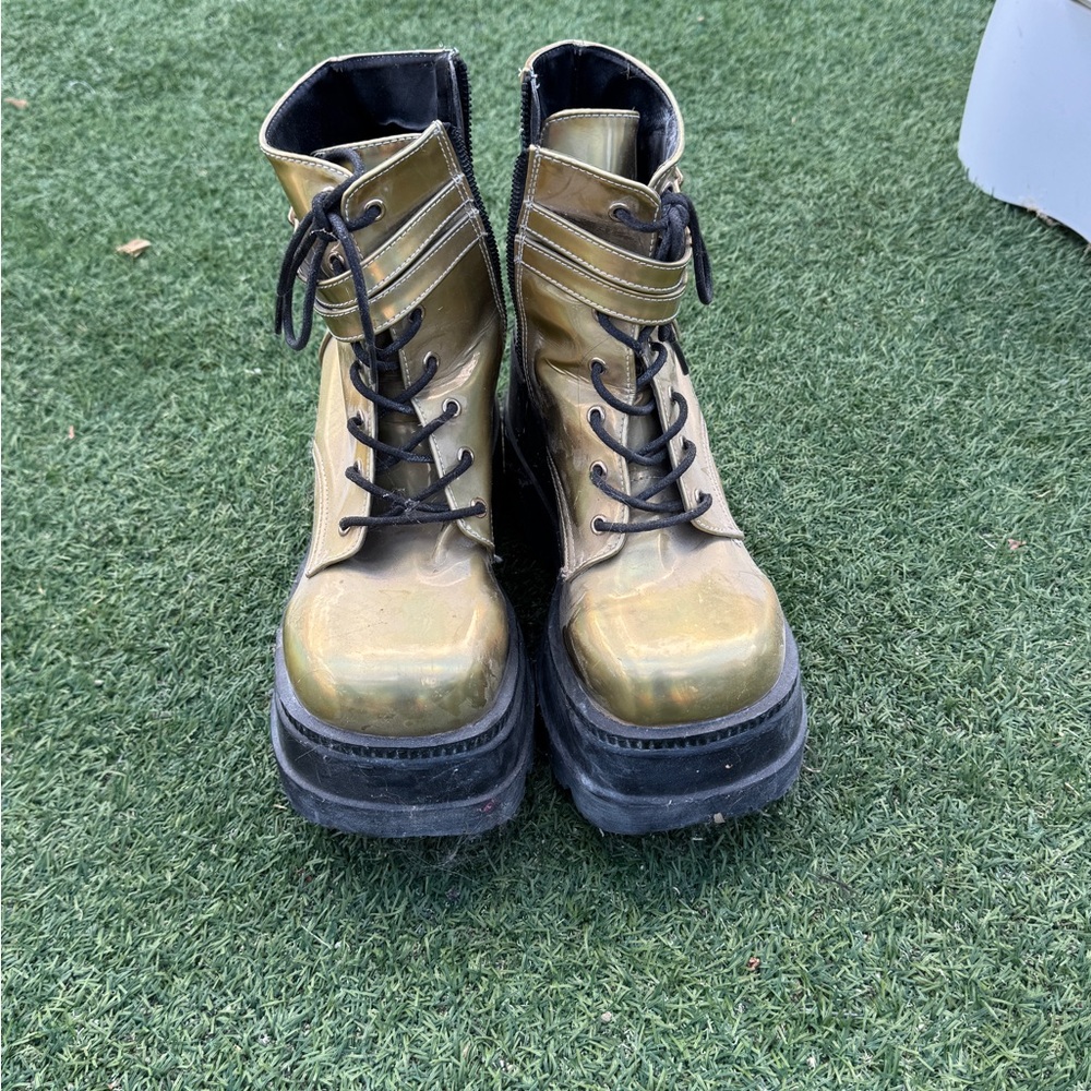 Demonia Gold and Black Platform Boots
